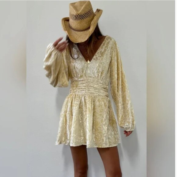Free People NWT Jen Rossi Velvet Gold Mini Dress size XL - Picture 1 of 7